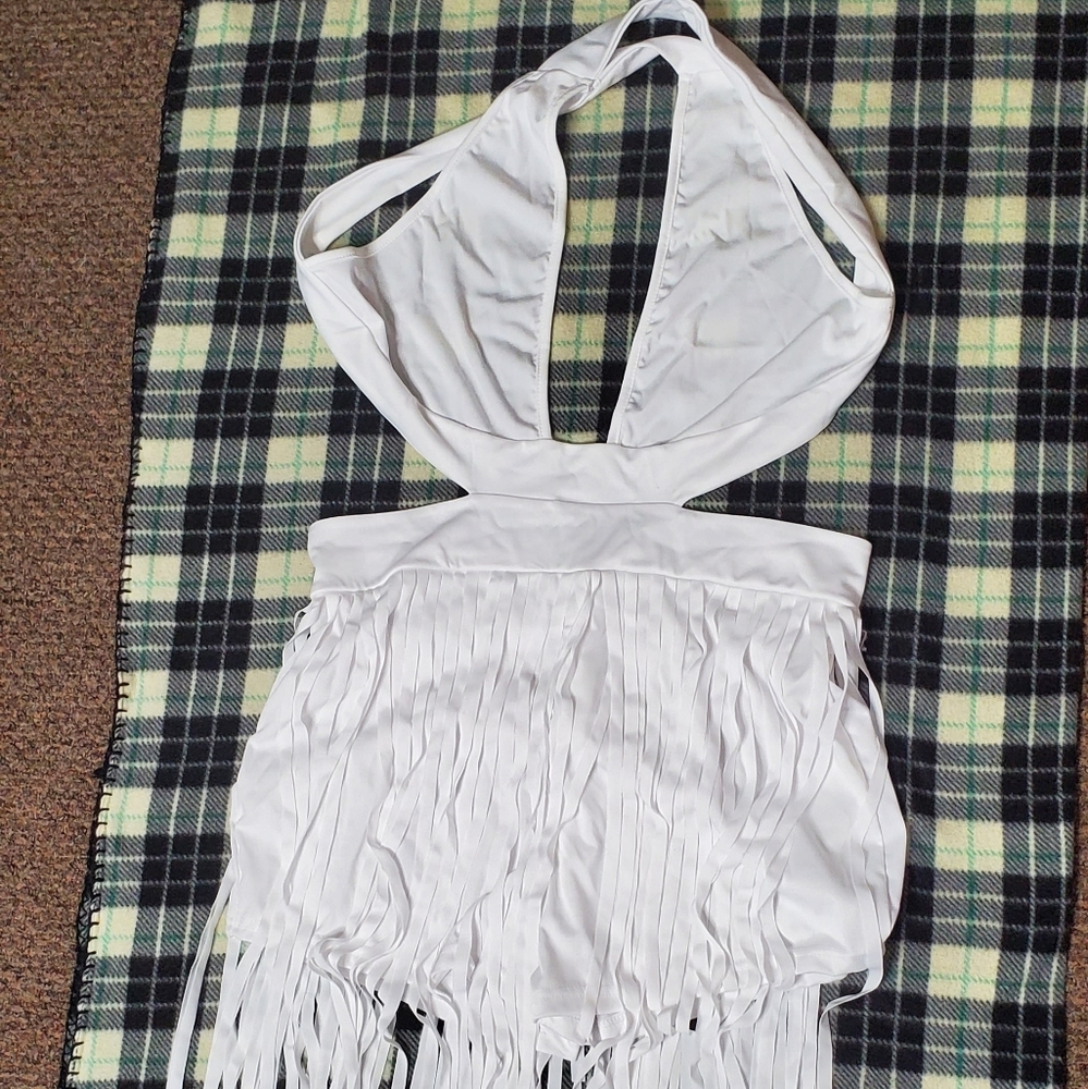 Fringed halter romper